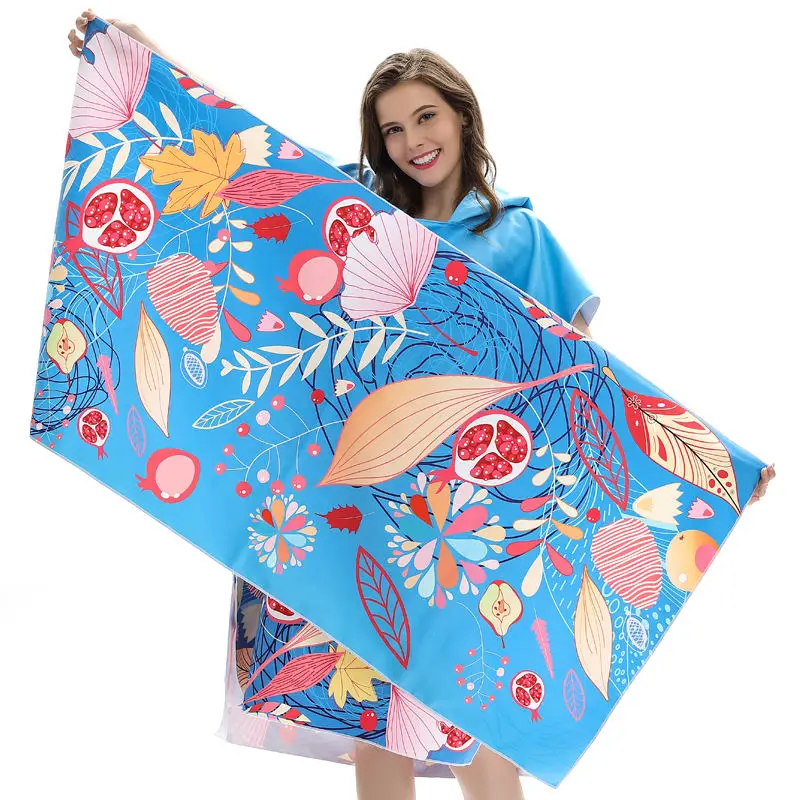 Personal Design Printing Adult Soft Windproof Microfiber Custom Surf Hooded Poncho Towel