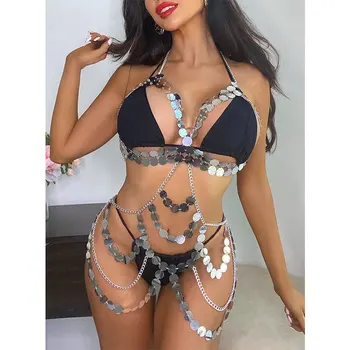 Ring Linked Chain Lingerie Set Women Sexy Harness Straps Body Belts