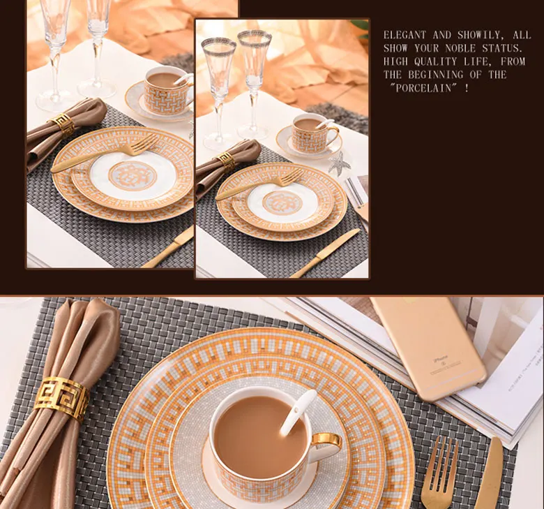 Wholesale Cup Coffee Reusable 16pcs Dinner 11oz Decal Fine Bone China Mug Dinnerware Set