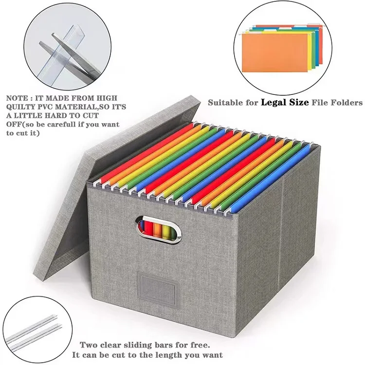 Large Capacity Durable Linen Fabric Foldable Desktop Office Document Folder Legal File Organizer Storage Box