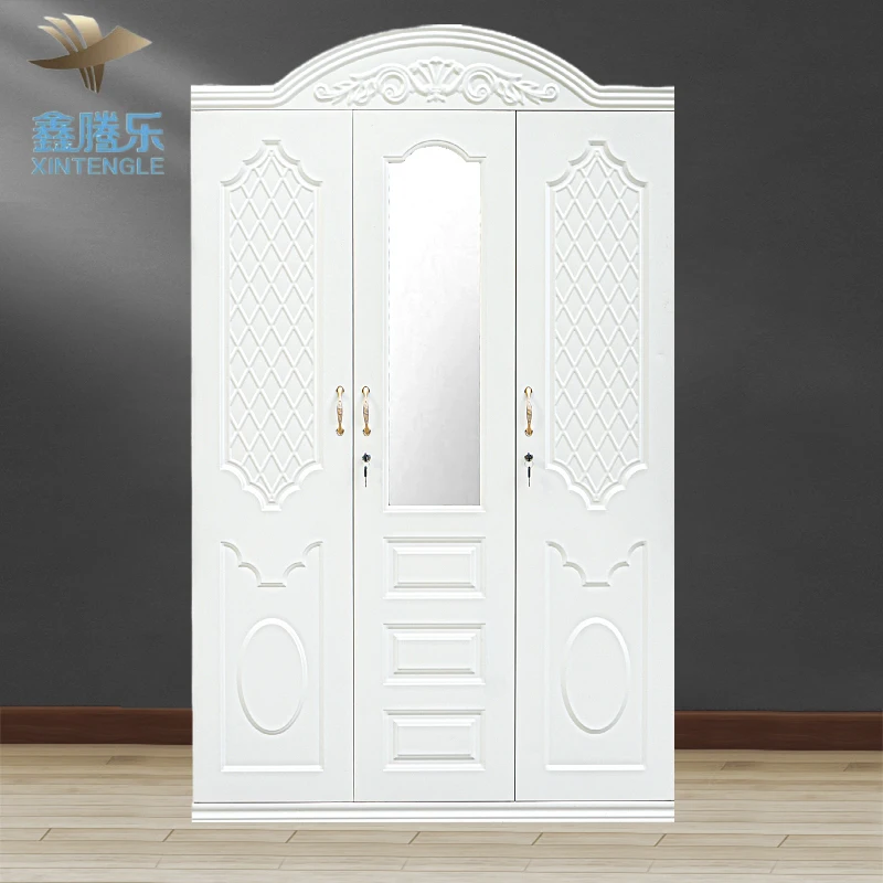 Best Seller Modern 3-Swing Door Bedroom Furniture Iron Armories Steel Imprint Pattern Almirah Wardrobe Mirror by Modern