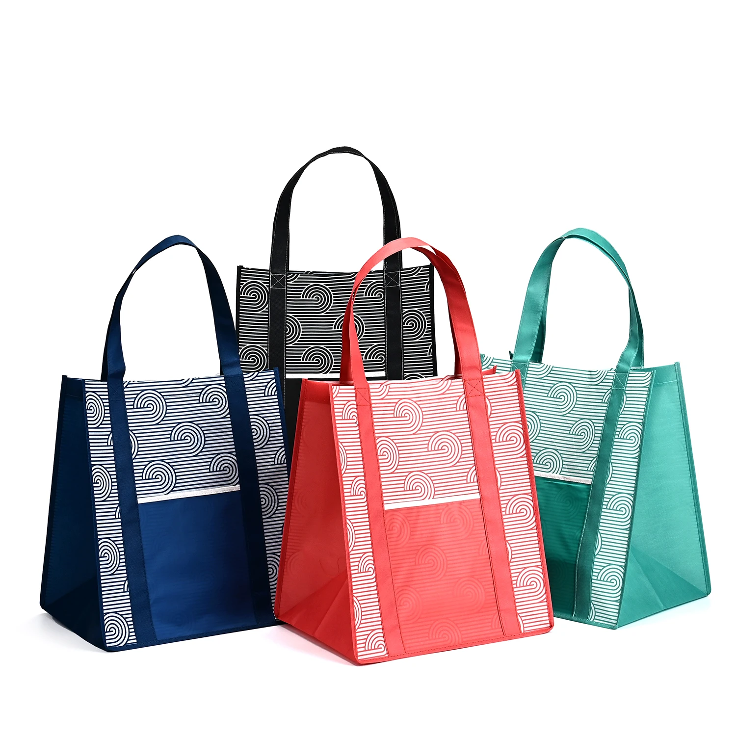 Medium-Sized Eco-Friendly Reusable RPET Fabric Non-Woven Grocery Tote Bags Convenient Shopping with Cartoon Logo Printed details