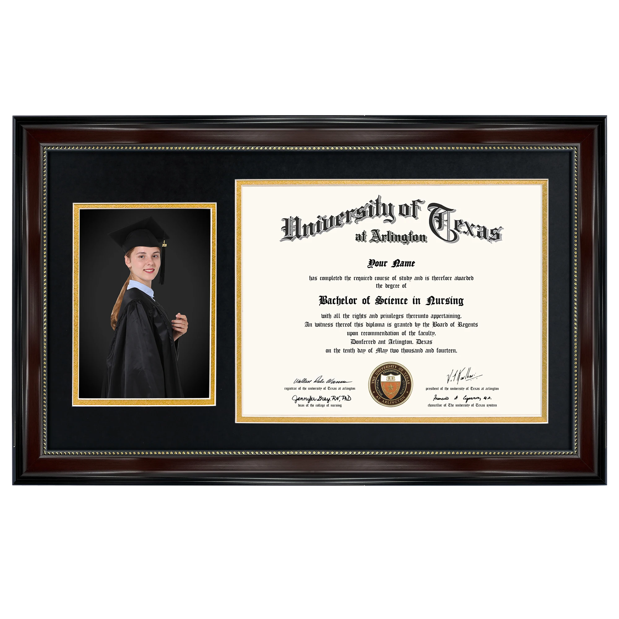 Easy-Access Document Insertion and Replacement Mechanism Document loading system in wood certificate frame