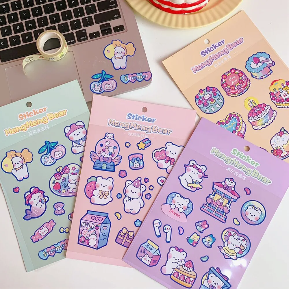 Korean INS Cute Bear Cake Sticker Creative Cell Phone Sticker Diary Decoration Stickers