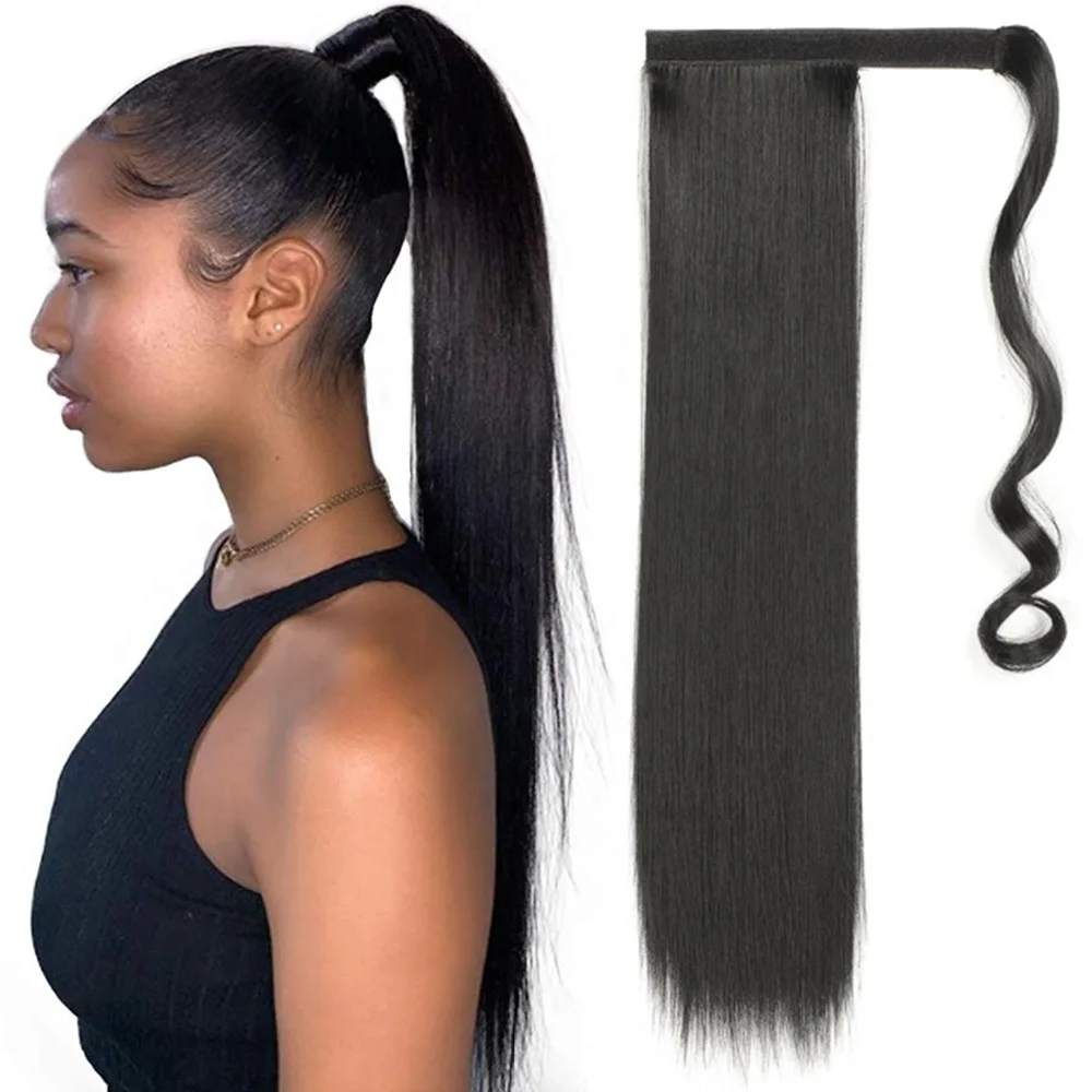 Synthetic Long Straight Clip In Hair Tail Nature Ponytail Extension  Hairpiece With Hairpins High Temperature Ponytail - Buy Black Ponytail Hair,Black  Ponytail Extensions,Black Ponytail Product on 