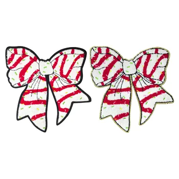 Wholesale High Quality fireworks white bow Christmas Iron On Patches Chenille Glitter Fabric bow chenille Patches for Clothes