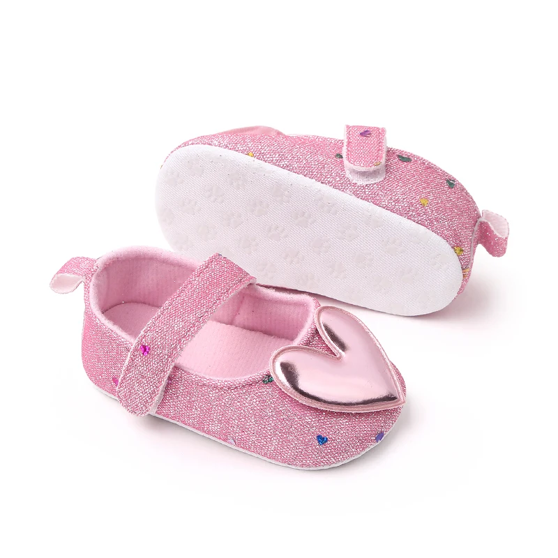 Spring and Autumn Shiny Solid Color Big Heart Soft Soled Baby Girls Soft Soled Toddler Shoes details