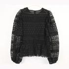 Top Crochet Women Designer Blouse Fashion Woman Clothes Design Top Long Print Lady Crochet Puffe Sleeve Novelty Blouse
