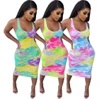 Summer 2021 Women Summer Clothing Casual Elegant Sexy Stylish Bodycon Plus Size Tie Dye Slim Gown