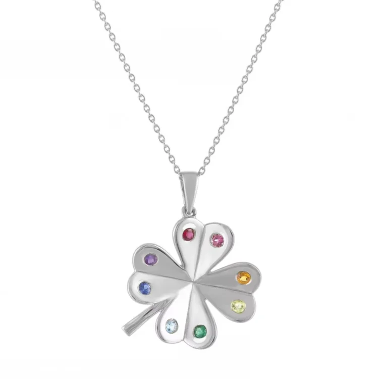 Wholesale 925 Sterling Silver Clover Pendant Necklace with 14K Gold Plated and 18K Gold Plated Colorful AAA Cubic Zircon Lucky Charm Jewelry