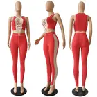 MOEN Hot Selling 2021 Summer Sexy Mesh Splice Bandage Hollow Out Rib 2 Piece Outfits Women 2 Piece Set
