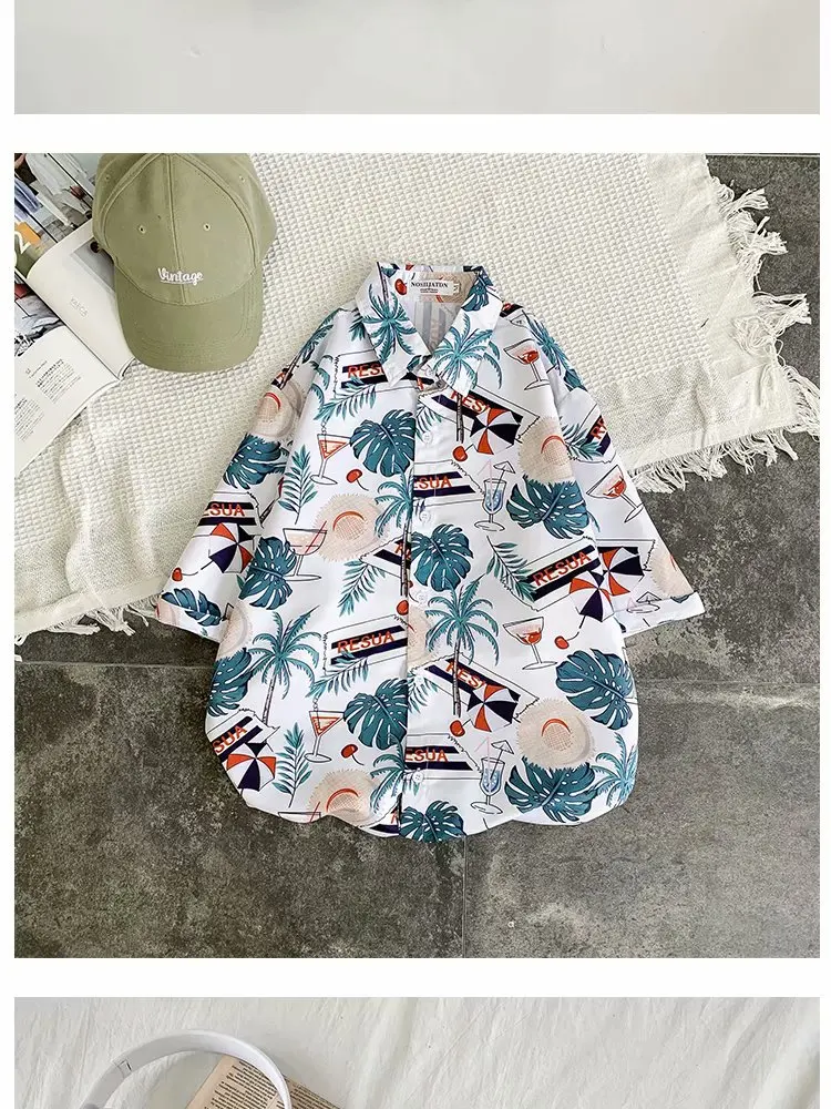 Summer Sublimation Printing Patterned Loose Beach For Leisure and Relaxed Short Sleeve Shirt With Floral For Couple