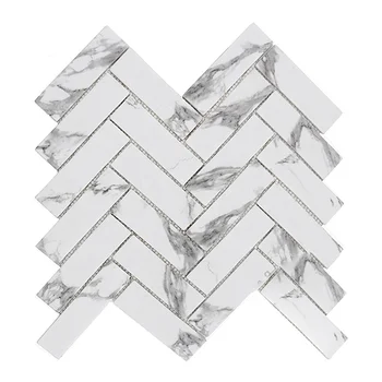 CNK Mosaic manufacturer white marble look fishbone backsplash kitchen tiles