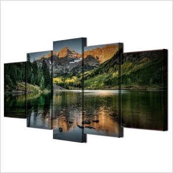 EAGLEGIFTS Large Home Decoration Canvas Prints Paintings Decor Framed Mountain Picture 5 Pieces Hanging Frame Wall Art Poster