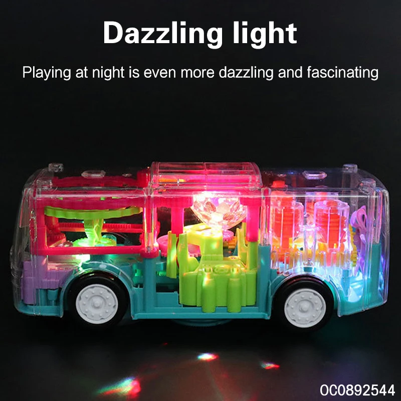 Battery operated plastic gear universe toy buses for kids with light music