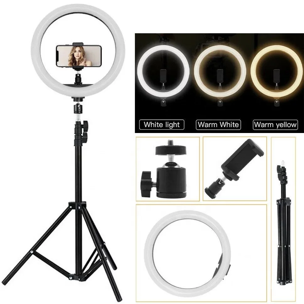 USB Ring Light LED Studio Photo Video Dimmable Lamp 2.1M Tripod Stand Selfie 