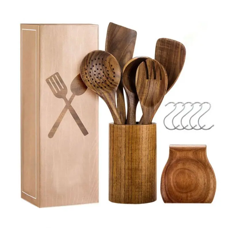 High Quality Golden Supplier Kitchen Gadgets Tools Cooking Accessories acacia wood utensils set