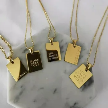 Jietao Jewelry Gold Plated English Proverbs Inspirational Quotes Rectangle Pendant Stainless Steel Necklace Jewelry Wholesale