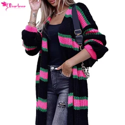 Dear-Lover Custom Embroidery Logo OEM ODM Ladies Cardigan Wholesale Winter Leopard Print Knitted Women Long Cardigan Sweater