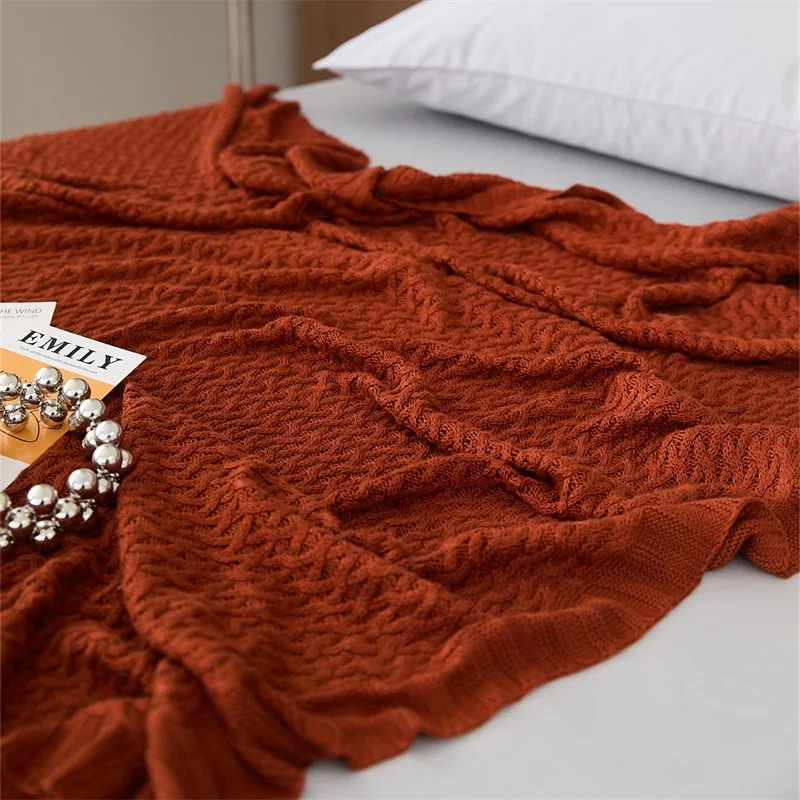 product adult comfortable and soft knitted blanket solid color high quality products hl-62