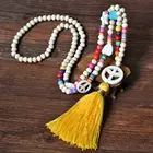 Wooden Necklace Bohemian Linen Dress Pendant Tassel Sweater Chain Handmade Wooden Bead Long Necklace Women