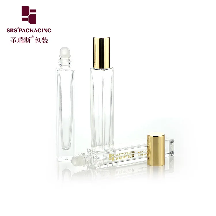 10ml High End Empty Square Glass Roll On Bottle with Bamboo Wooden Cap and 3D Printing Logo Service for Perfume Oil Serum