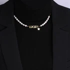 Gifts Wholesale Jewelry Mothers Day Gifts Gold Plated Stainless Steel Pearl Custom Letter Name Pendants Necklace Jewelry Set