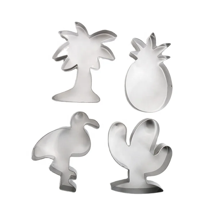 4Pcs cute animal flamingo cactus coconut tree plant stainless steel biscuit donuts cookie cutters 4 piece