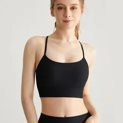 Direct Selling Threaded Sexy Fixed Chest Pad One-Piece Thin Strap Open Back Halter Neck Sports Bra