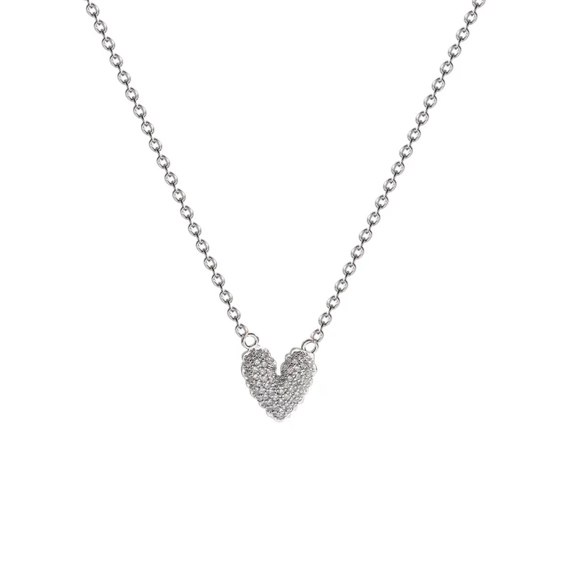 exquisite grace mosaic diamond heart pendant silver Fashion luxurious necklace jewelry
