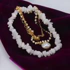 Pearl Trendy Gold Plated Irregular Natural Stone Bead Bracelets And Pearl Chain Link Bracelet Set