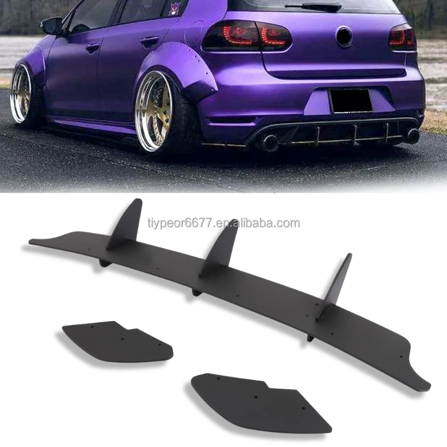 product tiypeor factory rear bumper lip diffuser 3 fin valance guard rear blade splitter for volkswagen vw golf 6 mk6 gti 2010 2014-3