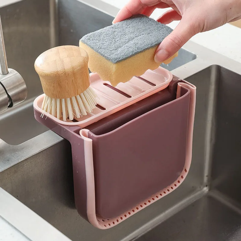 Factory Blue Trash Filter Rack Hanging Sink Soap Sponge Holder Plastic Foldable Drain Basket For Kitchen Sink