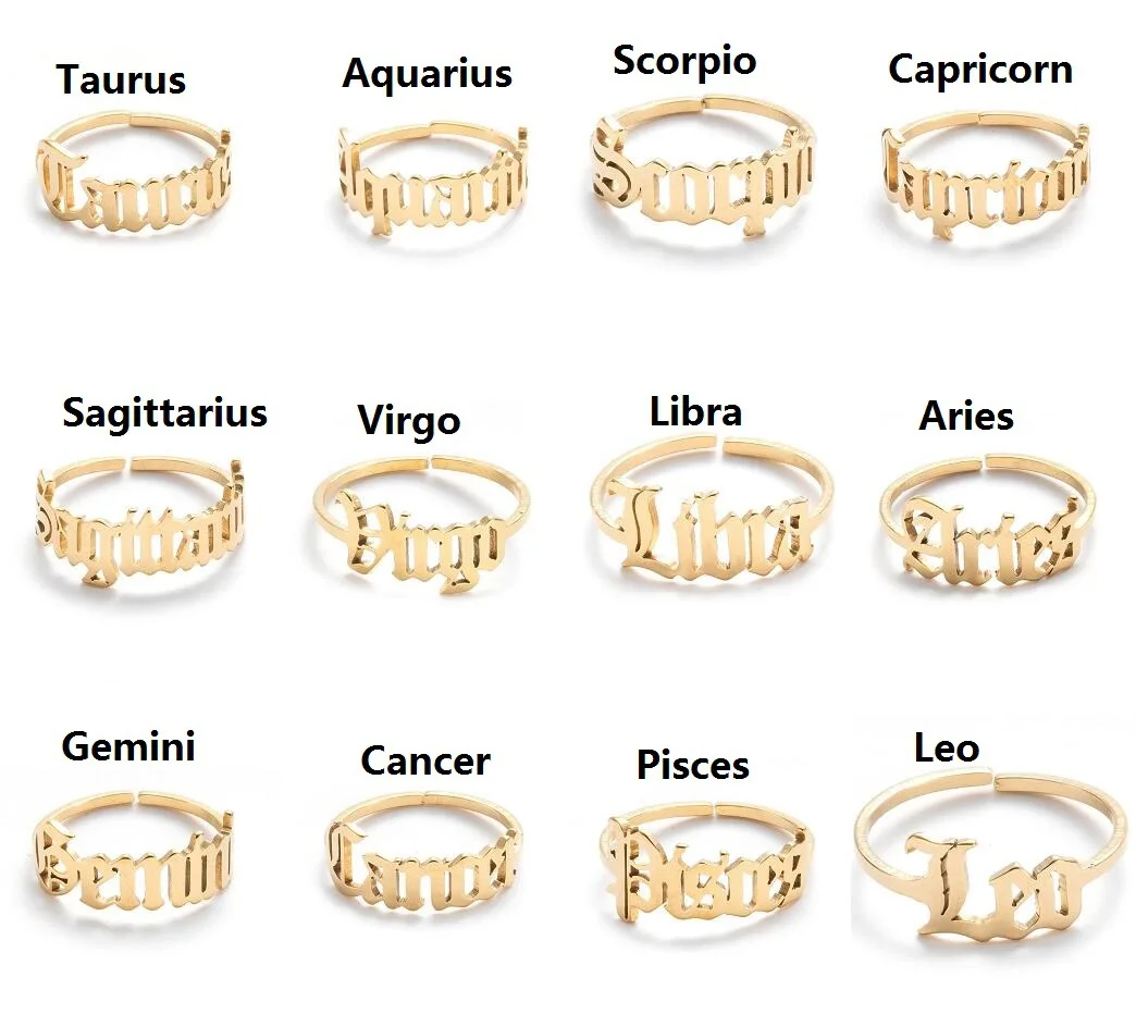 12 zodiac sign jewelry zodiac ring stainless steel resizable open zodiac belly ring jewelry women man
