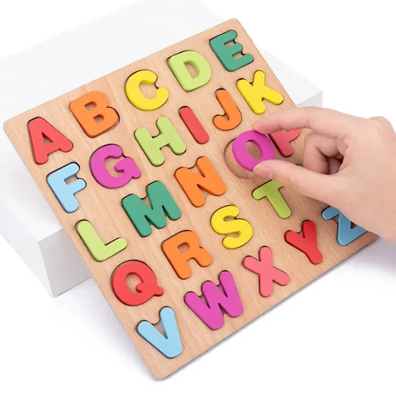 Holz 3D Puzzle Alphabet Nummer Matching Englisch Kognitive Hand Greifen Bord Montessori Frühen Pädagogischen Spielzeug Für Kinder Lieferant