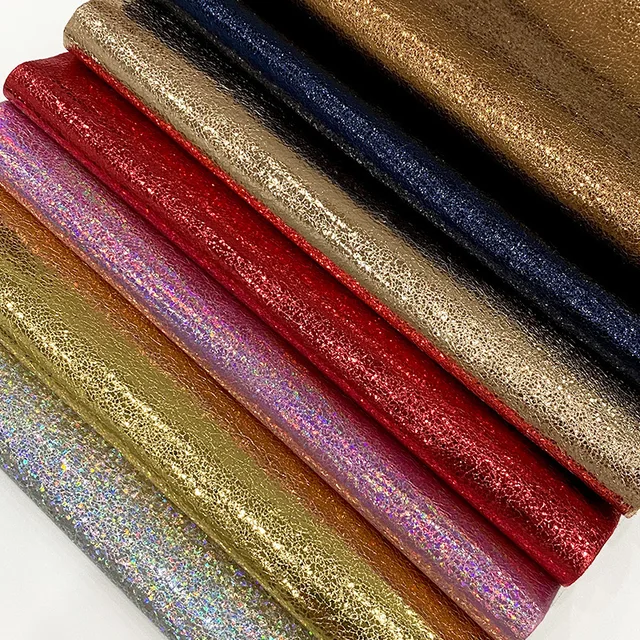 Shining 0.7 mm Metallic Rainbow Colors Fabric Artificial Faux Synthetic Split PU Leather Fabric for Bags Handbags Bows Clothing