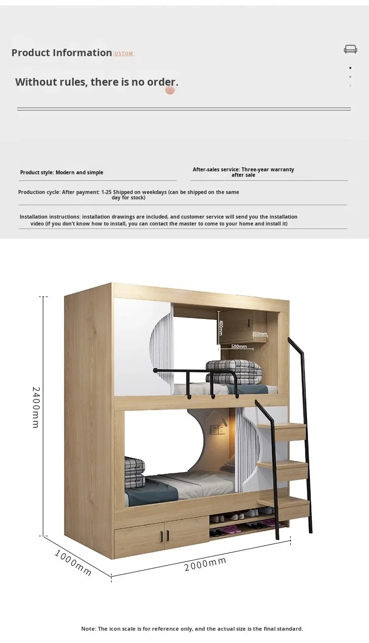 product space capsule bunk bed modern solid wood double layer school dormitory commercial apartment bed-3