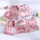 Sleepwear Wholesale Long Sleeve Silk 7 Piece Satin Sleepwear Pajamas Sets For Women
