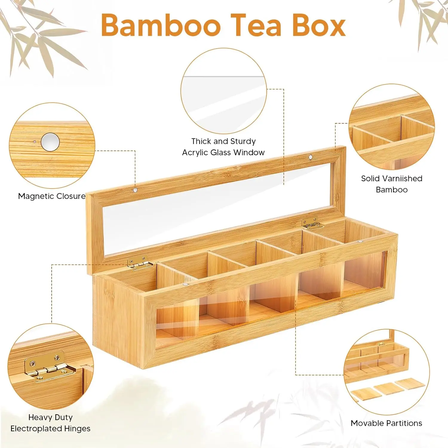 Stackable Bamboo Tea Bag Organizer Storage Holder for Tea Bags Wood Tea Box Containers ,Teabag Stand for Cabinet Countertop