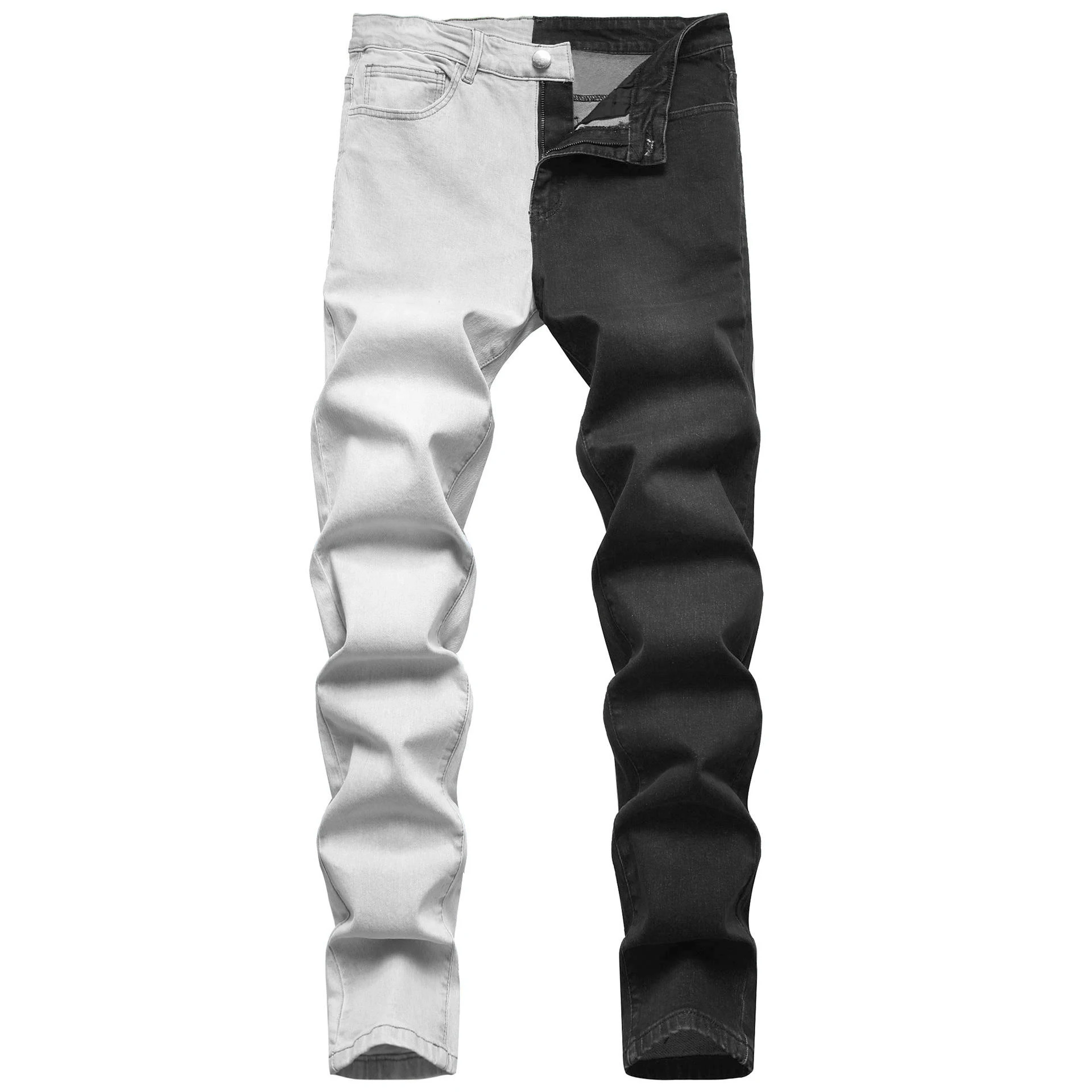 Custom Men's Straight Jeans Pant Plus Size Casual Style Denim with Boys' Color Stitching Zipper Washed Technics manufacture
