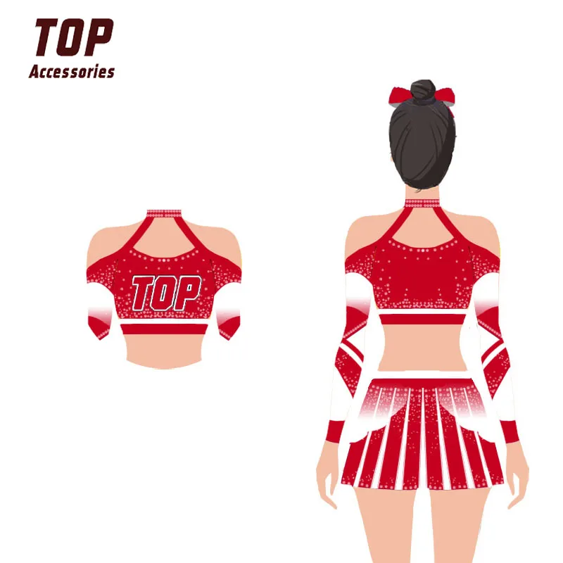 Custom Sexy Red Comfortable White Bling Rhinestones Wholesale Team Cheerleading Uniform Cheer Uniforms