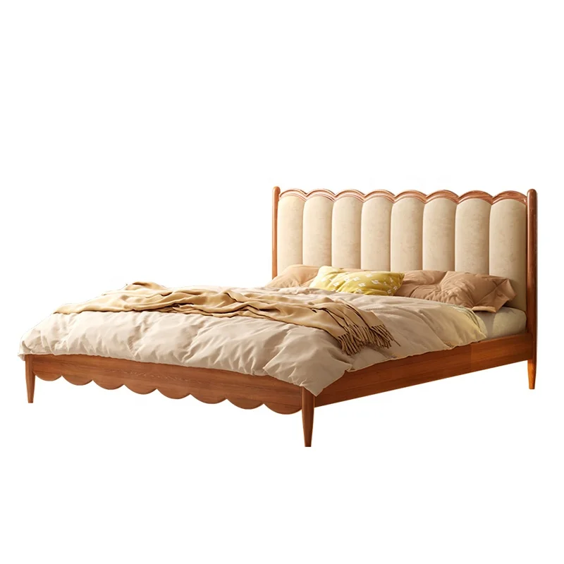 Villa Bedroom Boxwood Bed Ripple Headboard Country House King Queen Double Solid Wood Bed