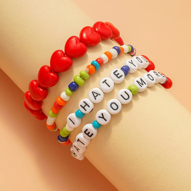 Colored Monogram Bead Bracelet Red String Bracelet