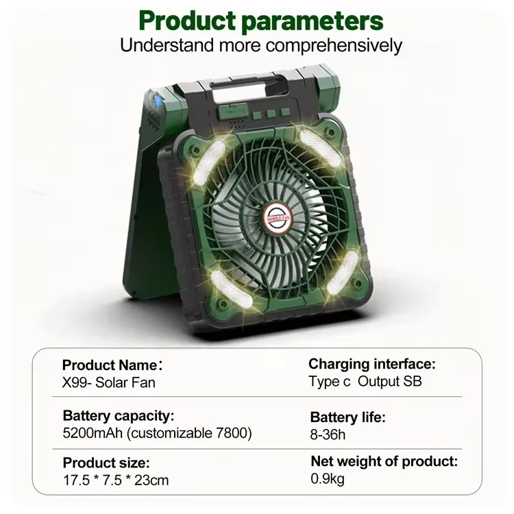 Portable Rechargeable Fan, Solar, USB - detail 14