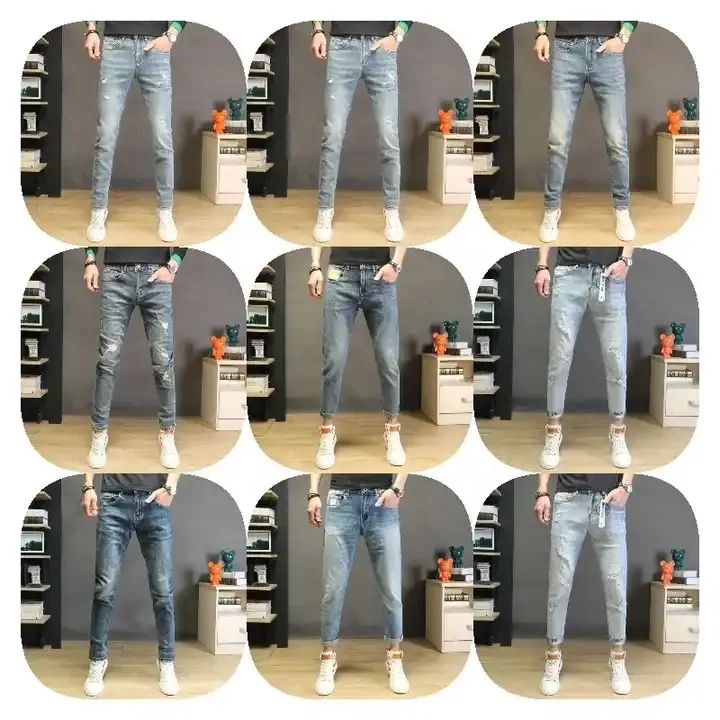 fashion jeans for men wholesale jean pants slim fit men designer stretch denim blue and black jeans men