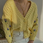 Loose Cardigan Sweater French Style Floral Button Loose Women Long Sleeve Casual Knitted Cardigan Sweater