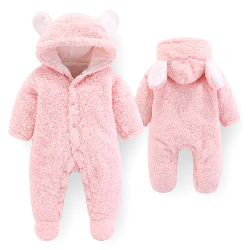 New Design Custom Newborn Bear Snowsuit Cotton Fleece Hooded Romper Jumpsuit for Baby Girl Boy Baby Clothes Set Baby Romper
