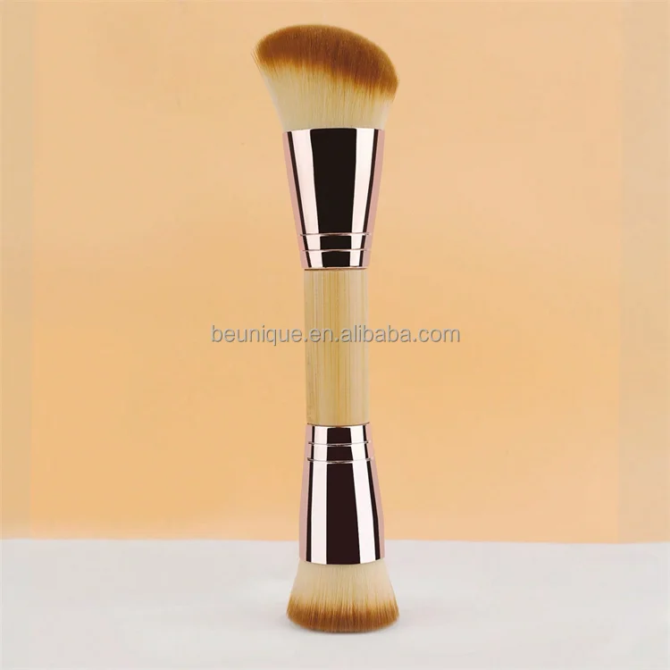 Professional 2 In 1 Single Fluffy Buffing Brush Private Label High Quality Angled Flat Double Ended Head Makeup Foundation Brush