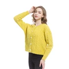 Sweater Woman Sweater Lady Tops Crop Cardigans Long Sleeve Crew Neck Cable Knit With Pearl Button Short Cardigan