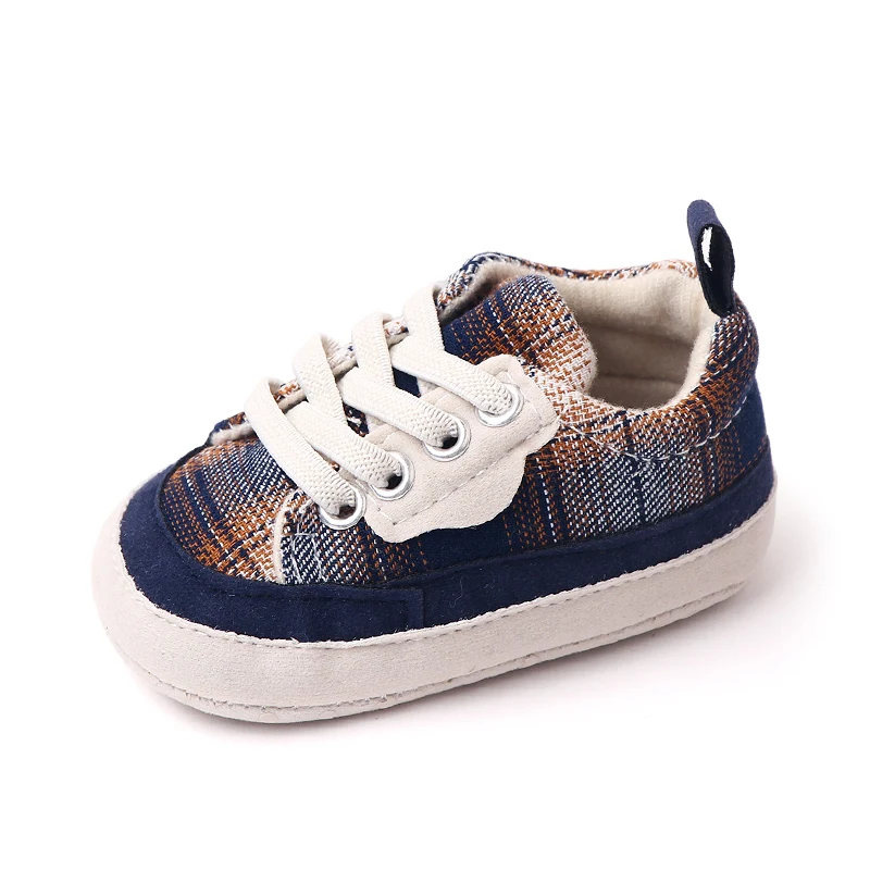 Fashion Trend Baby Boy Color Matching Plaid Pattern Baby Girl Front Lace-up Casual Sports Shoes details